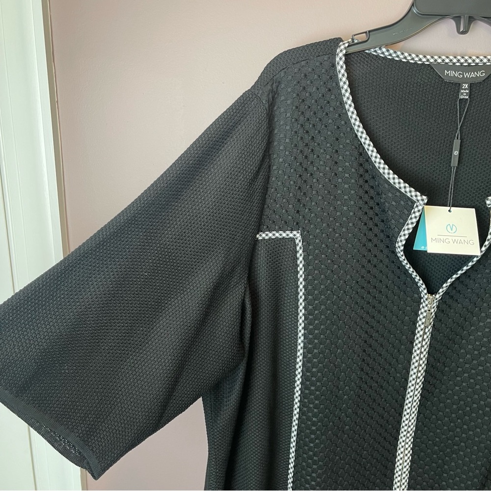 NWT Ming Wang Black Zip Up Textured Gingham Dress 2X - Picture 7 of 13
